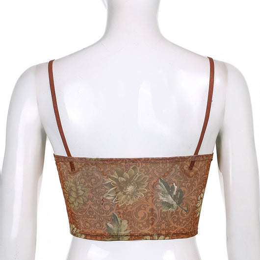 Slip Bohemio de Malla Estampada con Tirantes Finos - Marrón - Image 8