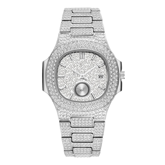 Reloj de Cuarzo para Hombre Dorado con Diamantes Completos - Lujo Hip Hop