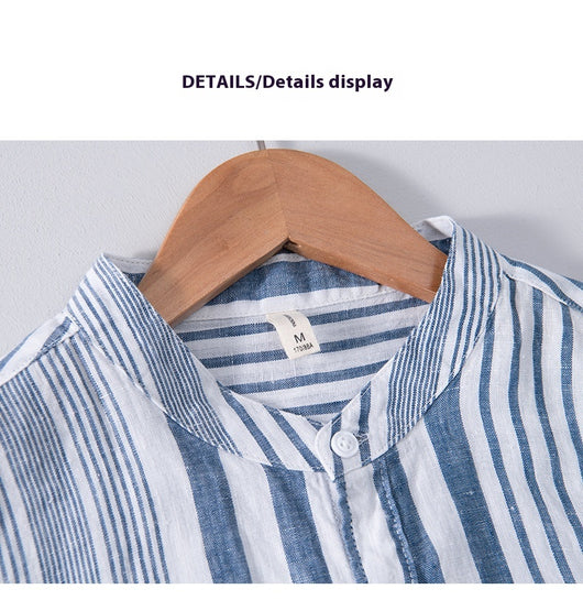 Camisa Casual de Lino Manga Corta a Rayas para Hombre Transpirable - Image 13