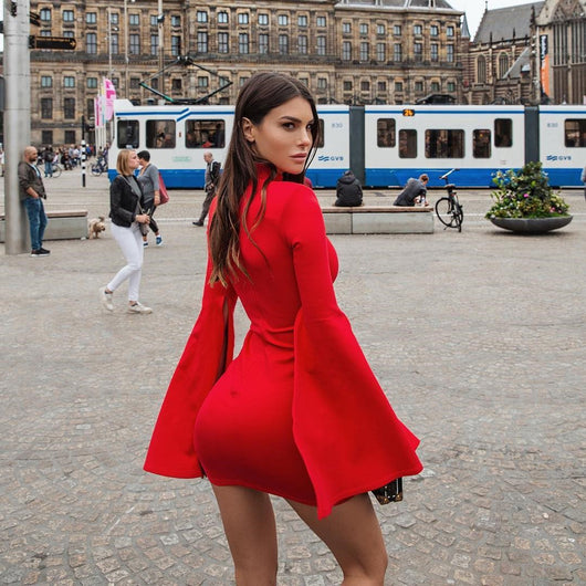 Vestido Tipo Turtleneck con Mangas Ventiladas y Detalle de Cuerno - Image 4