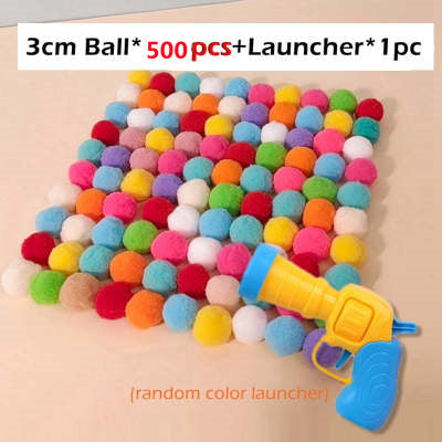 Colorful pompom balls and a yellow and blue toy launcher, a fun set for cats or kids. - Image 16