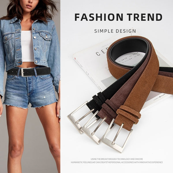 Cinturón de Cuero Genuino Estilo Coreano para Mujer - Diseño Decorativo Minimalista