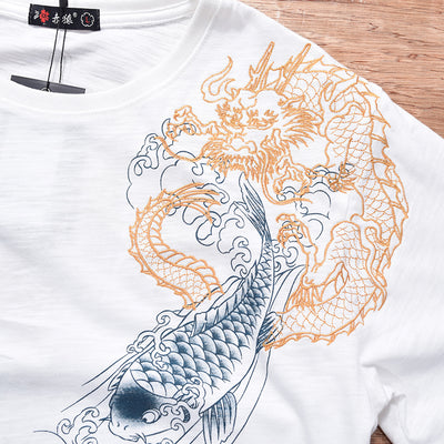 Camiseta Manga Corta Dragon Bordado Estilo Ukiyo-e - Image 8