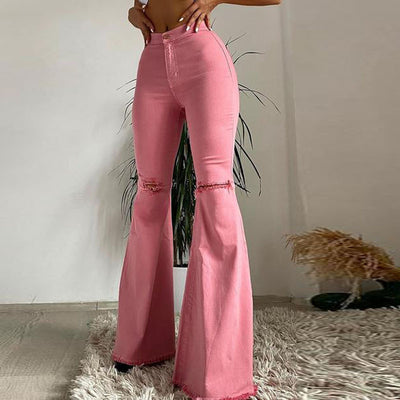 Pantalones Vaqueros Elásticos Acampanados con Detalles Rotos - Image 2
