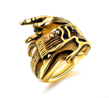 Anillo para Hombre de Acero de Titanio - Calavera, Guitarra y Estilo Rock