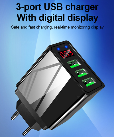 Cargador USB Triple Puerto con Pantalla LED 3A - Image 4