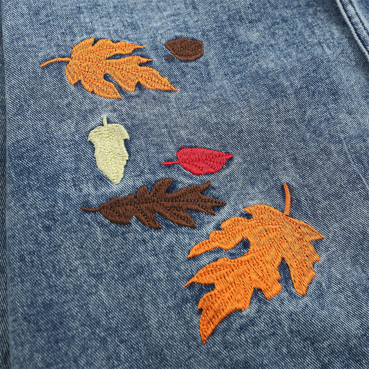 Chaqueta de Trabajo con Bordado de Hojas y Solapas Bicolor - Image 3