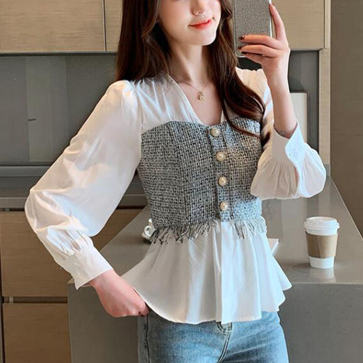 Blusa Elegante Hada de Temperamento - Cuello en V, Manga Larga y Cintura Ajustada - Image 6