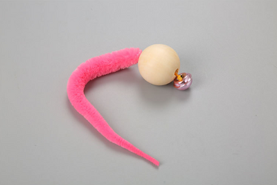 Orange plush cat toy with a wooden ball and a small golden bell, designed for cats to play and nibble. - Image 7