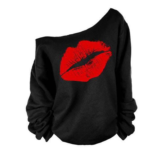 Blusa Hombro Descubierto con Estampado de Labios Rojos Voluminosos - Image 5