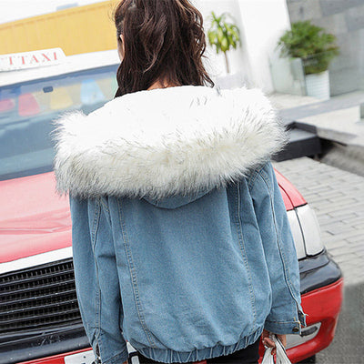 Chaqueta Bomber Denim Mujer Invierno - Abrigo Cálido con Capucha Talla Grande - Image 15