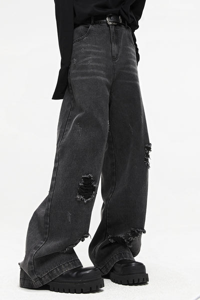 Jeans Anchos con Lavado Destruido Premium - Image 8
