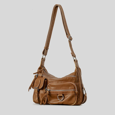 Bolso Moto Retro Hot Girl Marrón Multibolsillos - Image 14