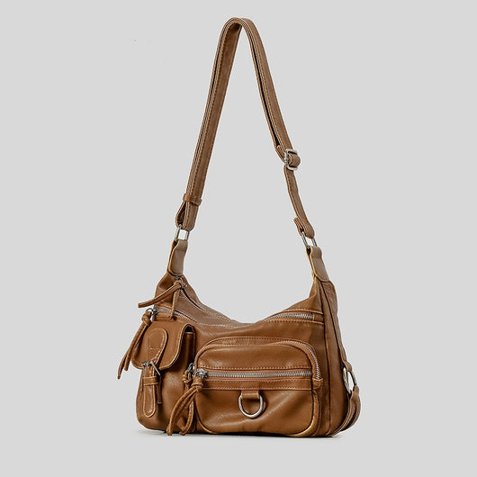 Bolso Moto Retro Hot Girl Marrón Multibolsillos - Image 14