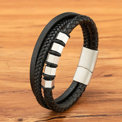 Pulsera de Cuero Trenzado Multicapa para Hombre con Acero Inoxidable - Image 8