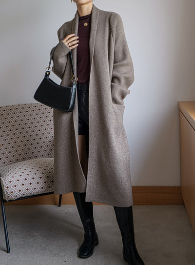 Cardigan Largo de Alpaca Grueso con Cinturón - Suéter Tejido Holgado para Mujer - Image 15