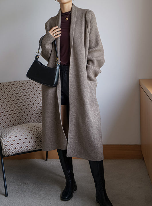 Cardigan Largo de Alpaca Grueso con Cinturón - Suéter Tejido Holgado para Mujer - Image 15