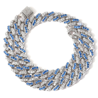 Cadena Cubana de Circonio Blanco y Aguamarina de 12mm - Image 15