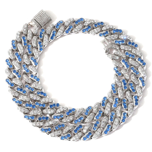 Cadena Cubana de Circonio Blanco y Aguamarina de 12mm - Image 15