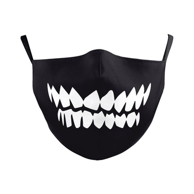 Beige Halloween face mask with a wide-open mouth print featuring red lips, white teeth, and a pink tongue. - Image 18
