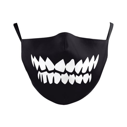 Beige Halloween face mask with a wide-open mouth print featuring red lips, white teeth, and a pink tongue. - Image 18