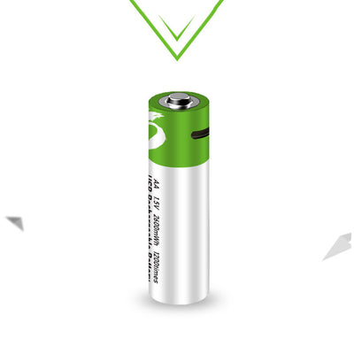 Two green AA 1.5V rechargeable batteries with Type-C ports and a white USB-C charging cable in green retail packaging. - Image 9