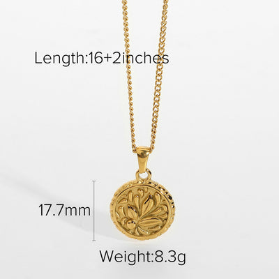 Collar Colgante Moneda Flor en Acero Inoxidable 316L Chapado en Oro 18K - Image 9