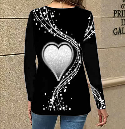 Blusa Casual de Manga Larga con Escote en V y Patrón de Corazones - Image 11
