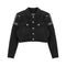 Chaqueta Denim Corta Patchwork Cuero - Estilo Casual Versátil