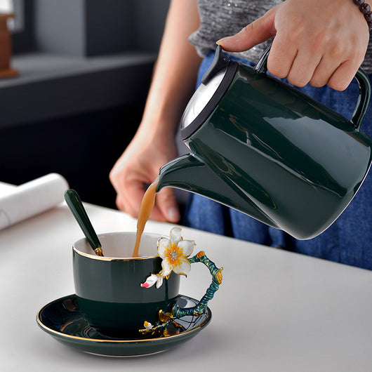 Juego de Taza y Platillo de Cerámica Esmaltada Creativa
