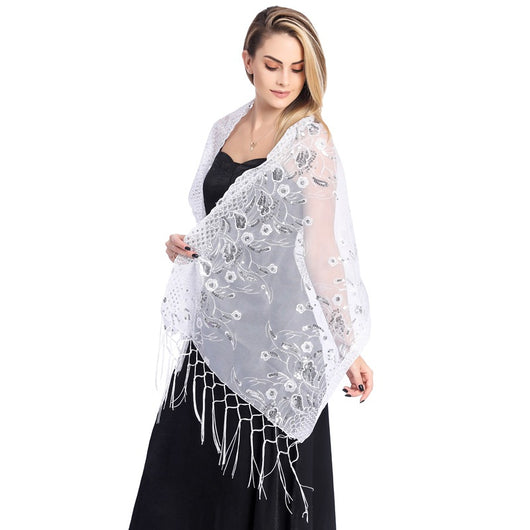 Chal de Gala Elegante con Lentejuelas y Borlas para Novia - Image 7