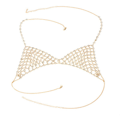 Cadena corporal de strass multicapa con flecos - Joyería de malla para pecho - Image 4