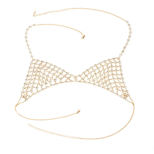 Cadena corporal de strass multicapa con flecos - Joyería de malla para pecho - Image 4
