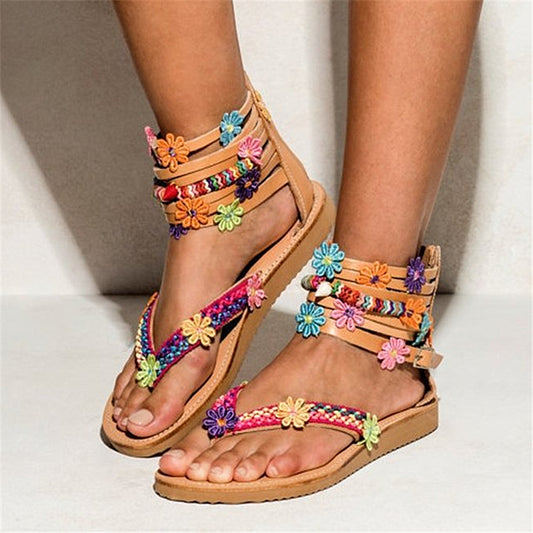 Sandalias Étnicas con Cuentas de Pétalos
