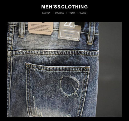 Pantalones Cortos Denim Rotos con Dobladillo Fuzzy - Estilo Retro Trendy para Hombre - Image 11