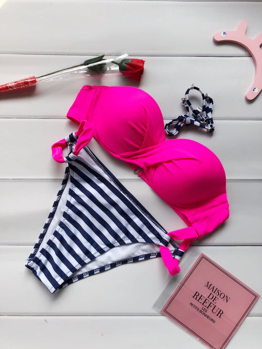 Bikini Rayado con Push Up para Mujer - Traje de Baño Realzador - Image 3