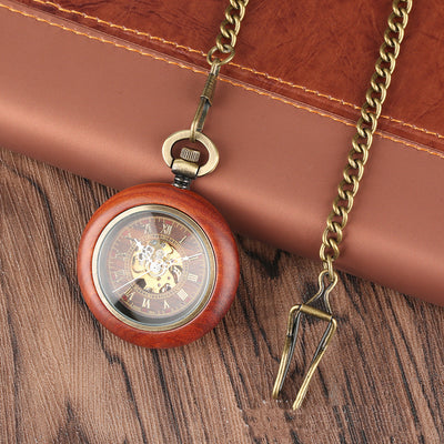 Reloj de Bolsillo Automático Madera con Esfera Texturizada Dorada y Números Romanos - Image 5