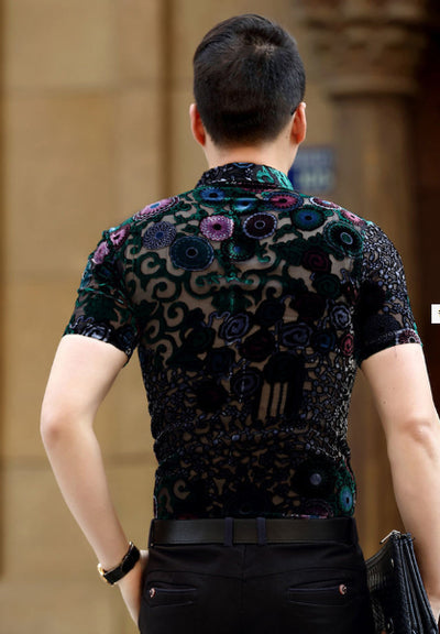 Camisa Hueca para Hombre con Bordado Flocking - Image 23