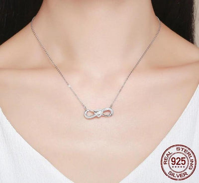 Collar de Plata Corazón Infinito - Cadena de Clavícula con 8 Caracteres S925 - Image 3