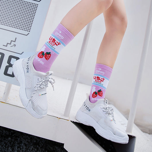 Calcetines Largos Estilo Harajuku con Diseño de Fresa - Moda Coreana Kawaii - Image 4