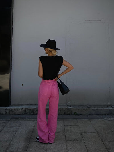 Jeans Rojos de Cintura Alta y Pierna Recta Ancha para Mujer - Image 3