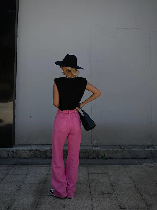 Jeans Rojos de Cintura Alta y Pierna Recta Ancha para Mujer - Image 3