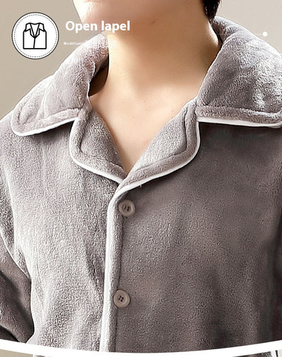 Pijama de Franela para Hombre con Solapa - Abrigo Cardigan Otoño e Invierno - Image 29