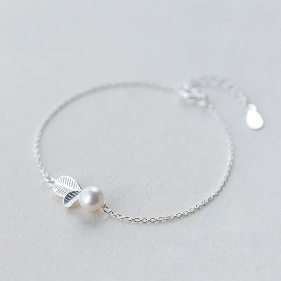 Conjunto de Joyería Perla Hoja Joven - Collar, Aretes y Pulsera para Mujer