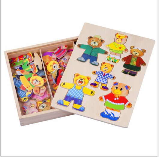 Puzzle de Madera Cuatro Conejitos con Ropa Intercambiable - Image 2