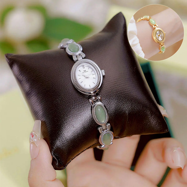 Reloj de Pulsera Lujo para Mujer con Jade Hetian Natural - Diseño Retro Impermeable