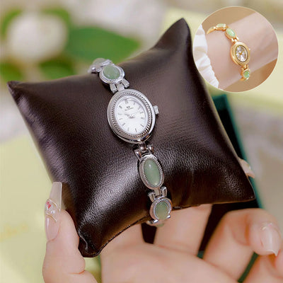 Reloj de Pulsera Lujo para Mujer con Jade Hetian Natural - Diseño Retro Impermeable