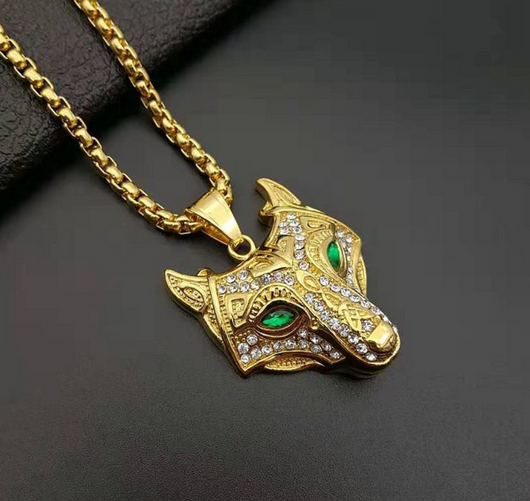 Collar Vikingo para Hombre con Dije de Cabeza de Lobo en Acero Inoxidable Dorado - Image 4