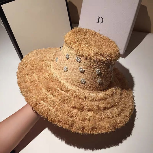 Sombrero de Rafia Tejido a Mano con Perlas - Colección Verano - Image 7