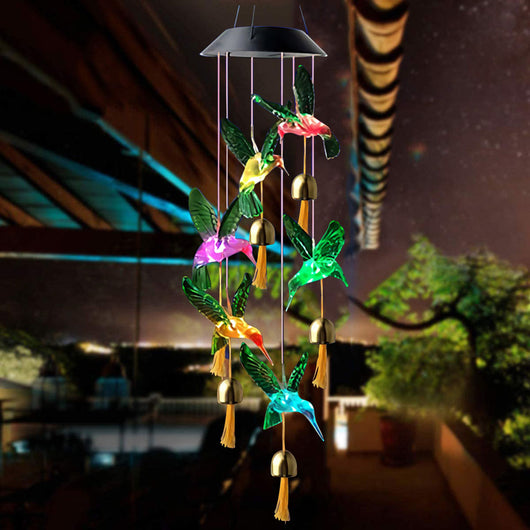 Lámpara Solar Decorativa con Cambio de Color - Carillón de Viento Cristal Colibrí y Mariposa - Image 5